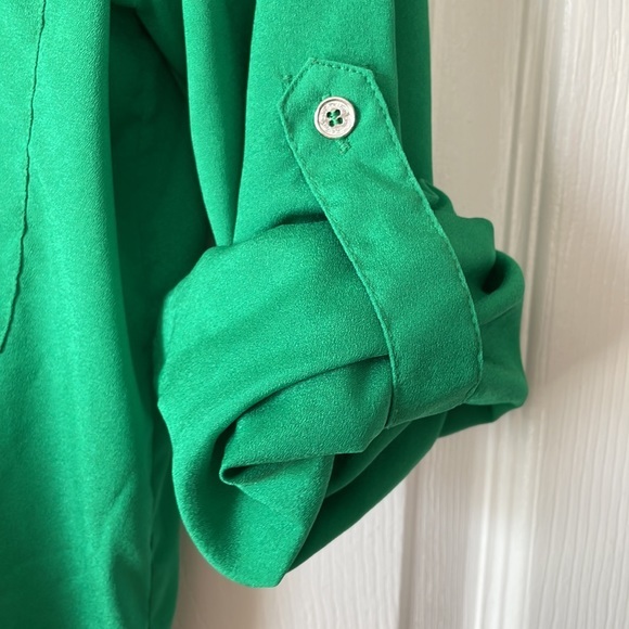 Calvin Klein green button front button up collared st Patrick’s day blouse sz XS - Picture 7 of 17
